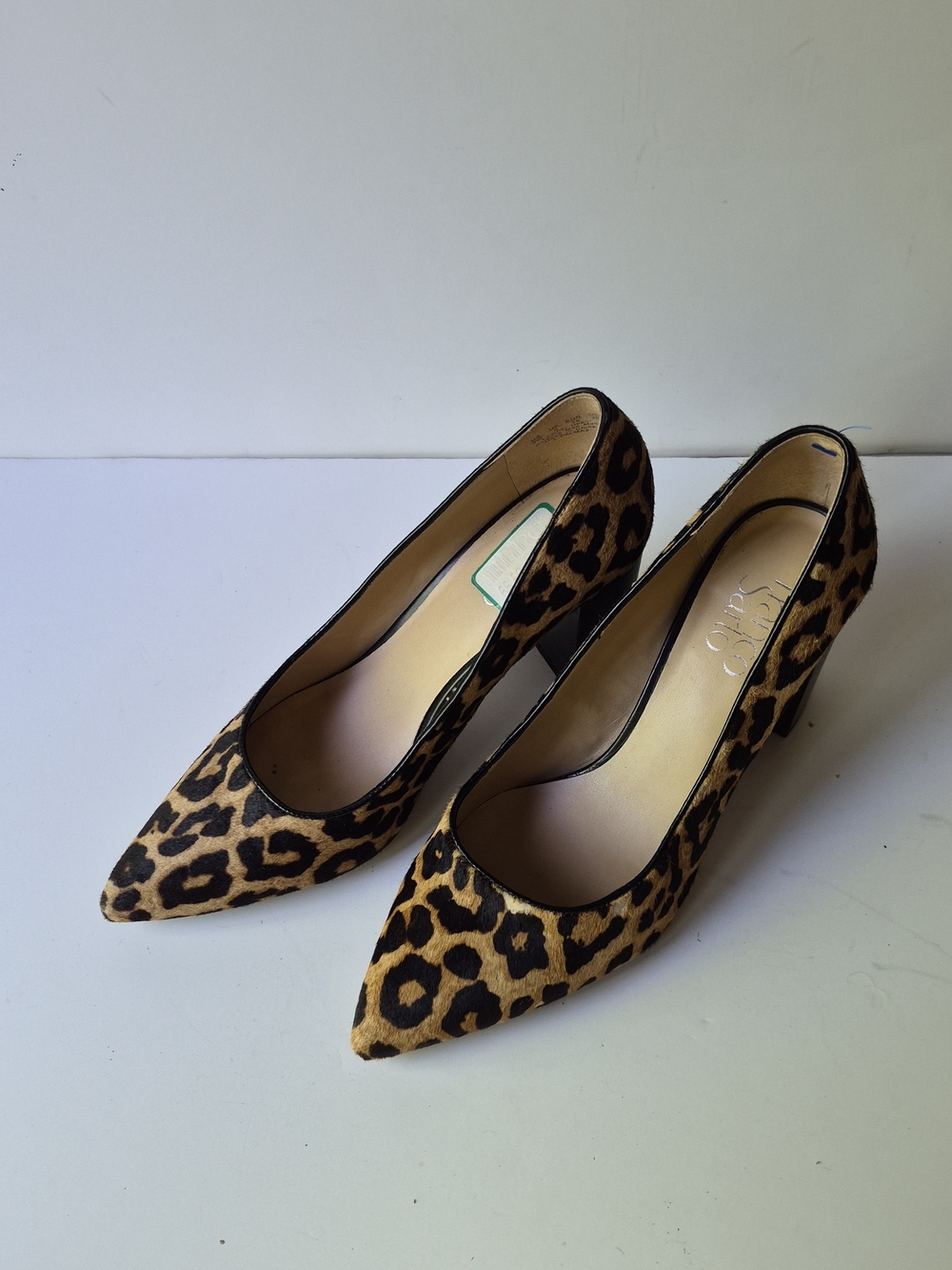 Franco Sarto Real Fur Leopard Print Pointed Toe Pumps - Brown and Black 8 Wide